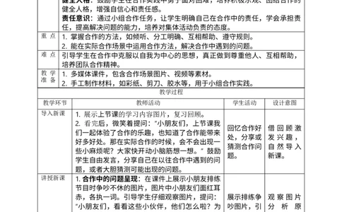 核心素养2.4大家来合作第二课时教案_A493小学道法_人教版小学道德与法治教学资源包_人教版小学道德与法治（新教材123年级）(2025秋新版)_1年级下册（25春）_PPT课件+教案