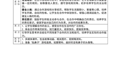 核心素养2.4大家来合作第一课时教案_A493小学道法_人教版小学道德与法治教学资源包_小学道法单独教案方便下载（1-6上下册）（2024秋旧版）_1-6下册（道德与法治教学设计）