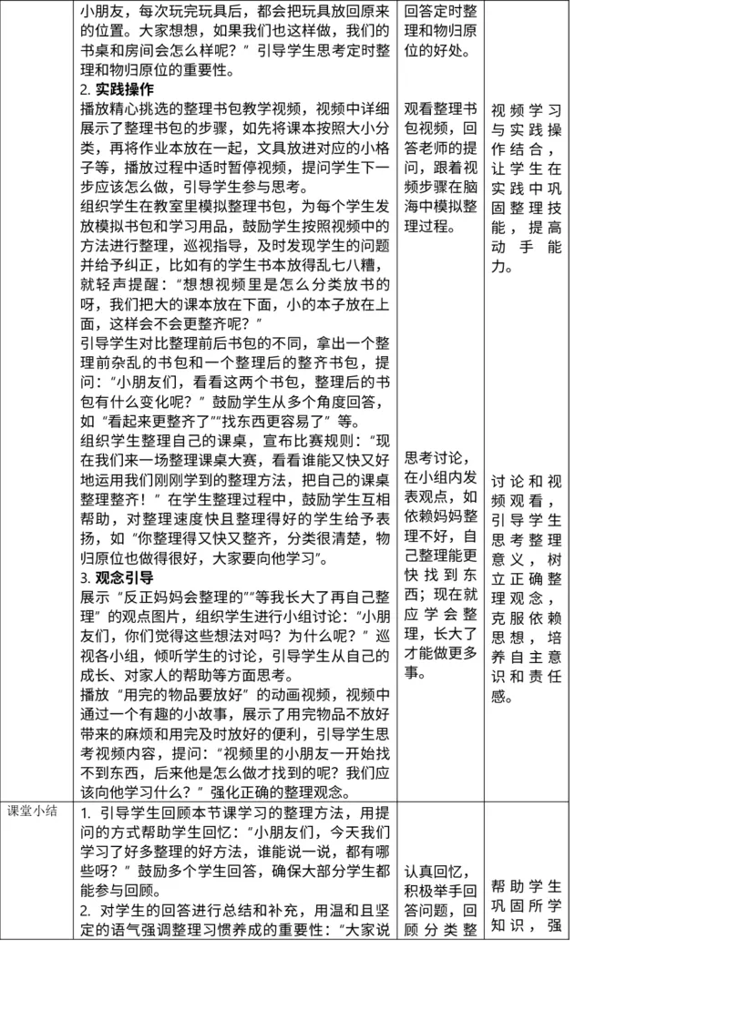 核心素养3.3让我自己来整理第二课时教案_A493小学道法_人教版小学道德与法治教学资源包_人教版小学道德与法治（新教材123年级）(2025秋新版)_1年级下册（25春）_PPT课件+教案