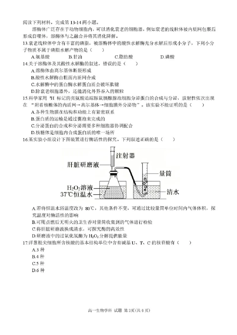 浙江省台州市十校联盟2025-2026学年高一上学期11月期中生物试题含答案_2025年11月高一试卷_251109浙江省台州十校联盟2025-2026学年高一上学期11月期中联考