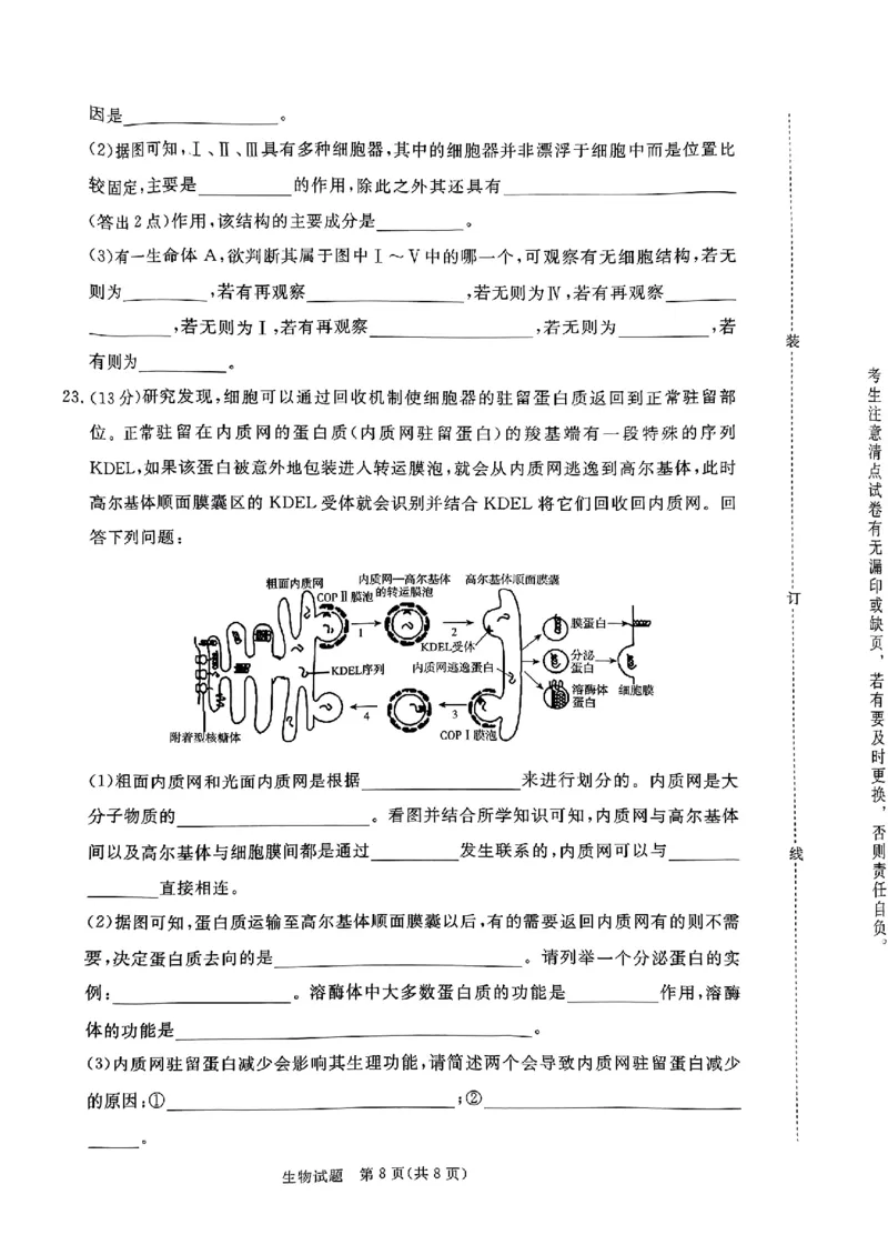 河南驻马店2024-2025学年（上）高一年级期中考试生物试题_2024年11月试卷_1122青桐鸣河南省普通高中2024-2025学年高一上学期期中