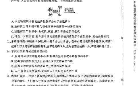 河南驻马店2024-2025学年（上）高一年级期中考试生物试题_2024年11月试卷_1122青桐鸣河南省普通高中2024-2025学年高一上学期期中
