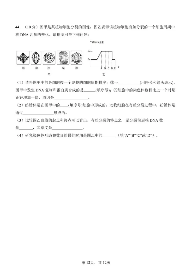 济南一中2025级高一上学期1月学情检测-生物试题_2026年01月高一试卷_260115山东省济南第一中学2025-2026学年高一上学期1月学情检测（全）