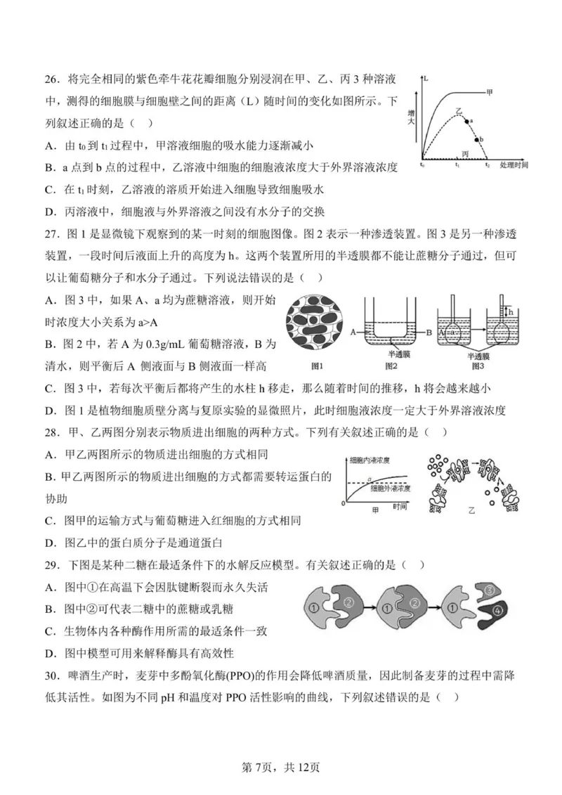 济南一中2025级高一上学期1月学情检测-生物试题_2026年01月高一试卷_260115山东省济南第一中学2025-2026学年高一上学期1月学情检测（全）