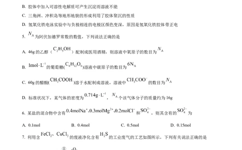 河南省郑州市十校2024-2025学年高一上学期期中联考化学试题Word版无答案_2024年12月试卷_1213河南省郑州十校联考2024-2025学年高一上学期期中考试