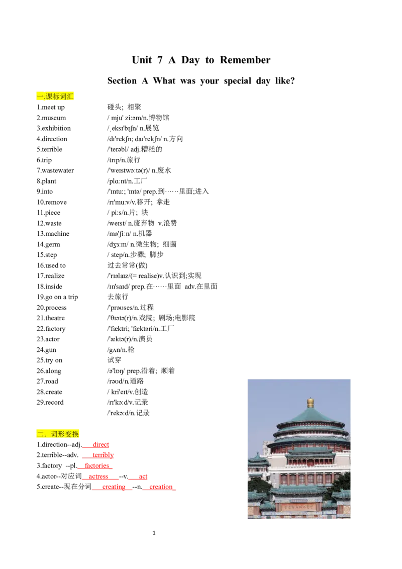 Unit7-sectionA(教师版)-2024新教材-_最新人教版英语七年级下册_七下英语2025版_14.2025春英语人教7下英语讲义（U1-U8）_Unit7ADaytoRemember
