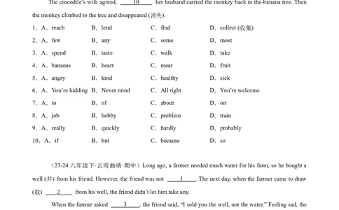 Unit6单元话题完形填空练习（学生版）_最新人教版英语八年级下册_旧版（有参考价值）_版本二_八年级英语下册（人教版）_单元重难点易错题精练-U216