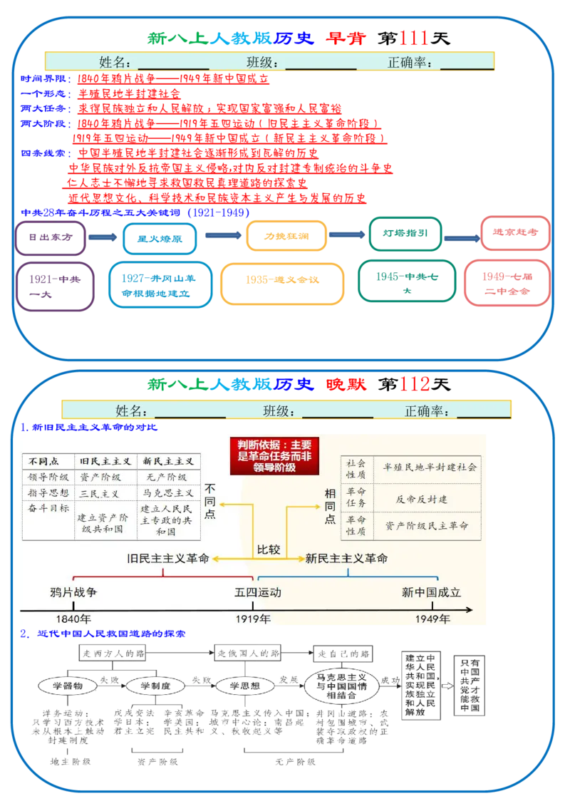 25秋新八上人教版历史112天天背诵版_新版初中_最新历史八年级上册_2025秋季新版_第三套全_08.单元必背知识（背诵版+默写版）_小纸条
