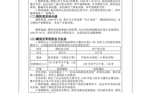 内战爆发教案_初中_人教版初中历史新八上_1.课件ppt+教案等资源（多套）_第1套：课件ppt+教案+作业课件_第七单元_教案