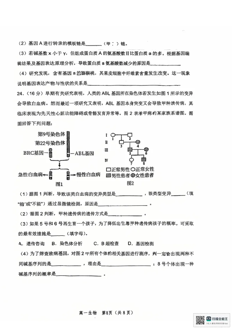 河南省郑州外国语学校2024-2025学年高一下学期期中考试生物试卷_2025年05月试卷_0530河南省郑州外国语学校2024-2025学年高一下学期期中考试