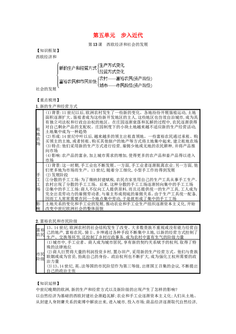 第13课西欧经济和社会的发展速记宝典知识点总结新人教_初中_人教版初中历史新九上_5.知识点+复习资料（多套）_人教部编版2018学年九年级历史上册：全一册知识点总结（打包21套）