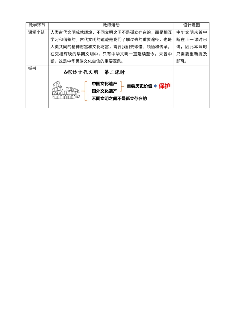 6探访古代文明第二课时教案_A493小学道法_26新六年级道法下册（统编版）_教学教案_教案一