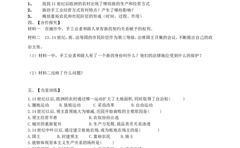 13.第13课西欧经济和社会的发展_新版初中_最新历史九年级上册_10导学案9上历史_导学案2