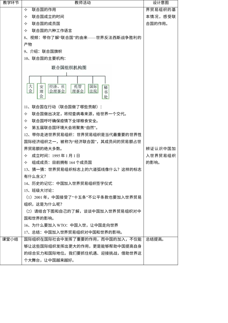 9日益重要的国际组织第一课时教案_A493小学道法_26新六年级道法下册（统编版）_教学教案_教案一