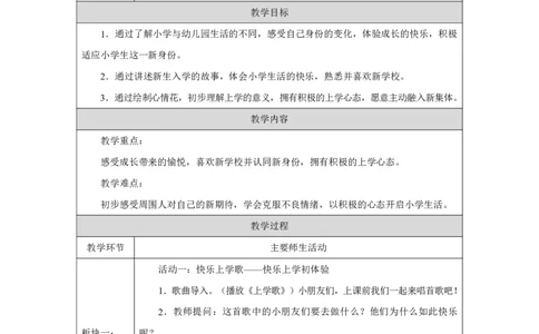 开开心心上学去1教案_A493小学道法_人教版小学道德与法治教学资源包_小学道法单独教案方便下载（1-6上下册）（2024秋旧版）_1-6上册（道德与法治教学设计）_1年级上册（24秋新教材）