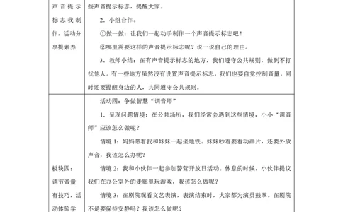 我们小点儿声（第2课时）_教学设计_A493小学道法_人教版小学道德与法治教学资源包_小学道法单独教案方便下载（1-6上下册）（2024秋旧版）_1-6上册（道德与法治教学设计）_第4单元