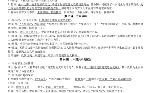 八上历史期中知识点总结_初中_人教版初中历史新八上_5.知识点+复习资料（多套）_期末单元知识点总结
