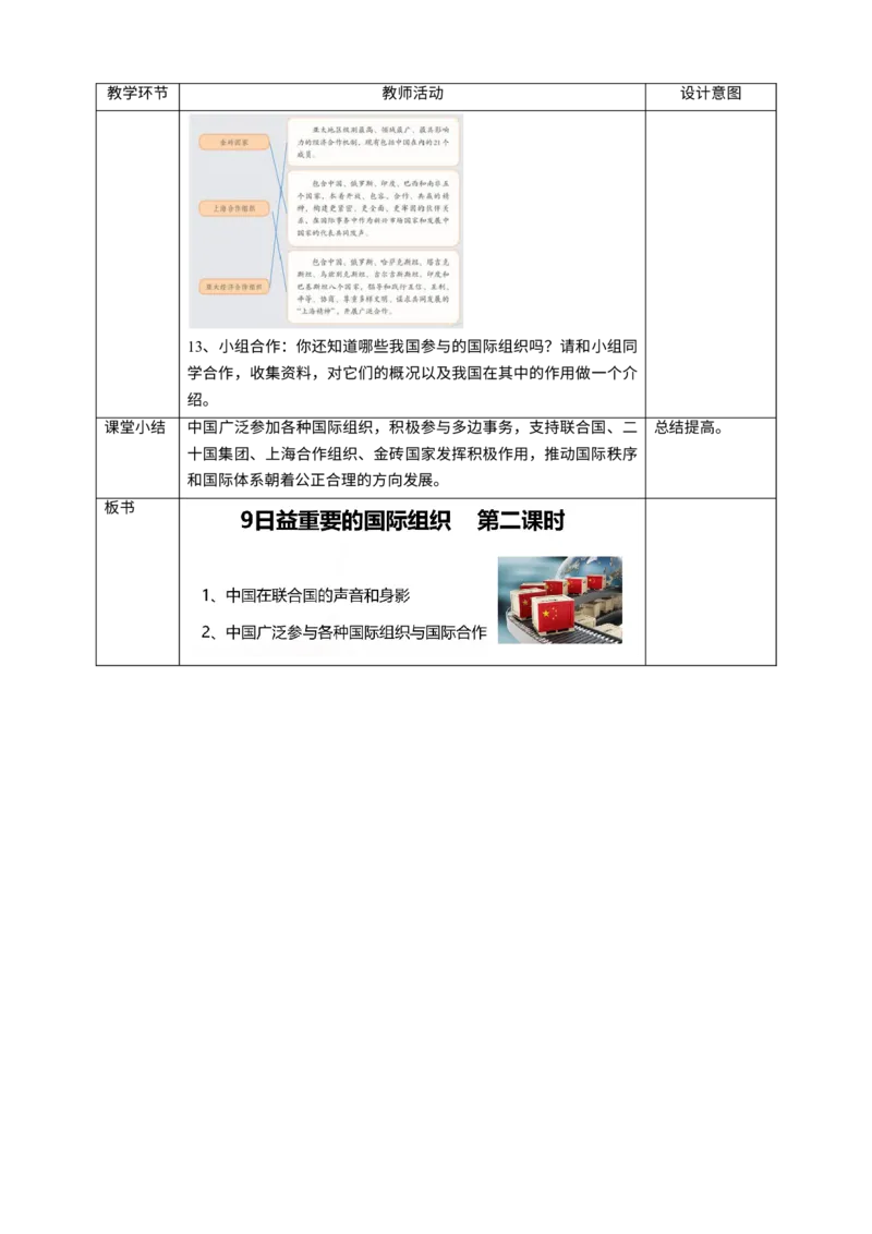 9日益重要的国际组织第二课时教案_A493小学道法_26新六年级道法下册（统编版）_教学教案_教案一