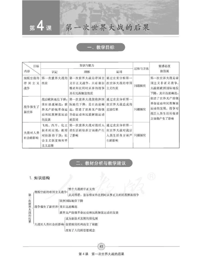 历史选修320世纪的战争与和平教师用书_电子课本_高中教学用书_人教版