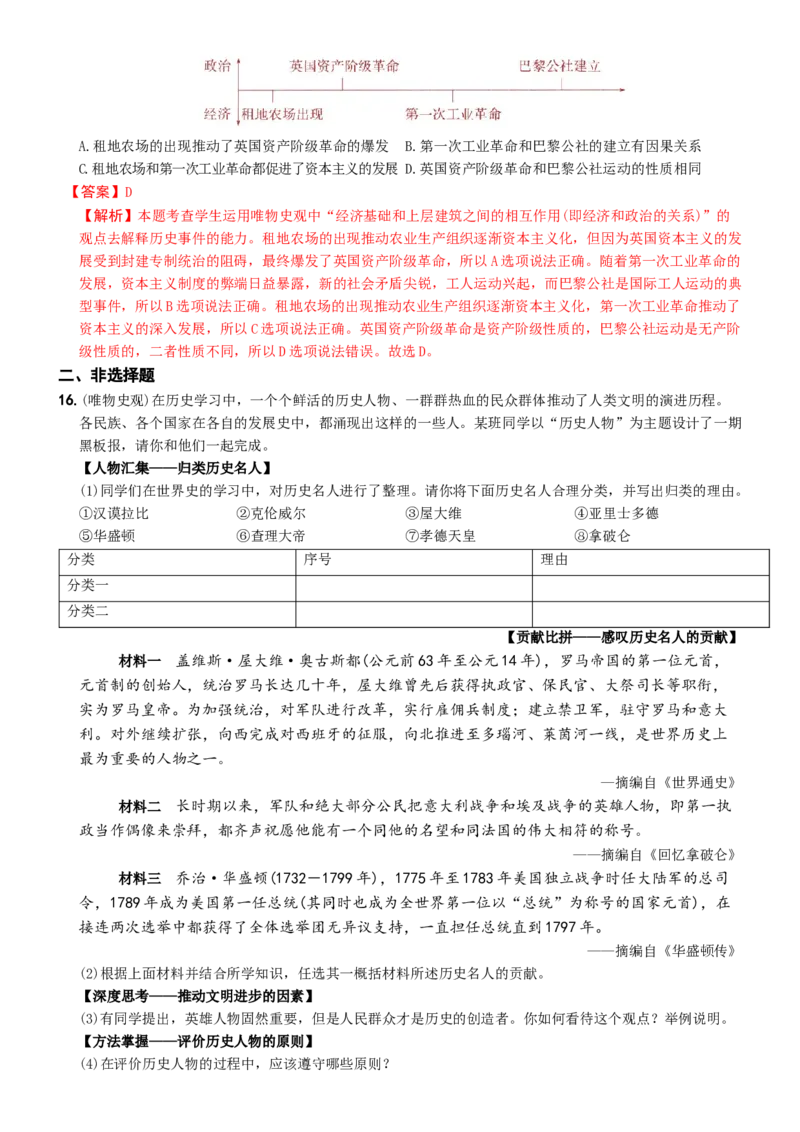 〖卷14核心素养测试卷一（教师讲解版，答案解析随题）_新版初中_最新历史九年级上册_07习题试卷9上历史_4、期末试卷