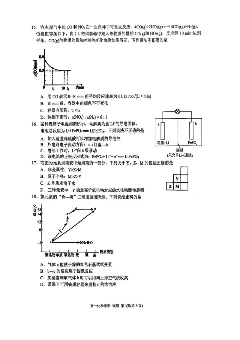 浙江省G5联盟2024-2025学年高一下学期期中考试化学试题_2025年05月试卷_0506浙江省G5联盟2024-2025学年高一下学期期中考试
