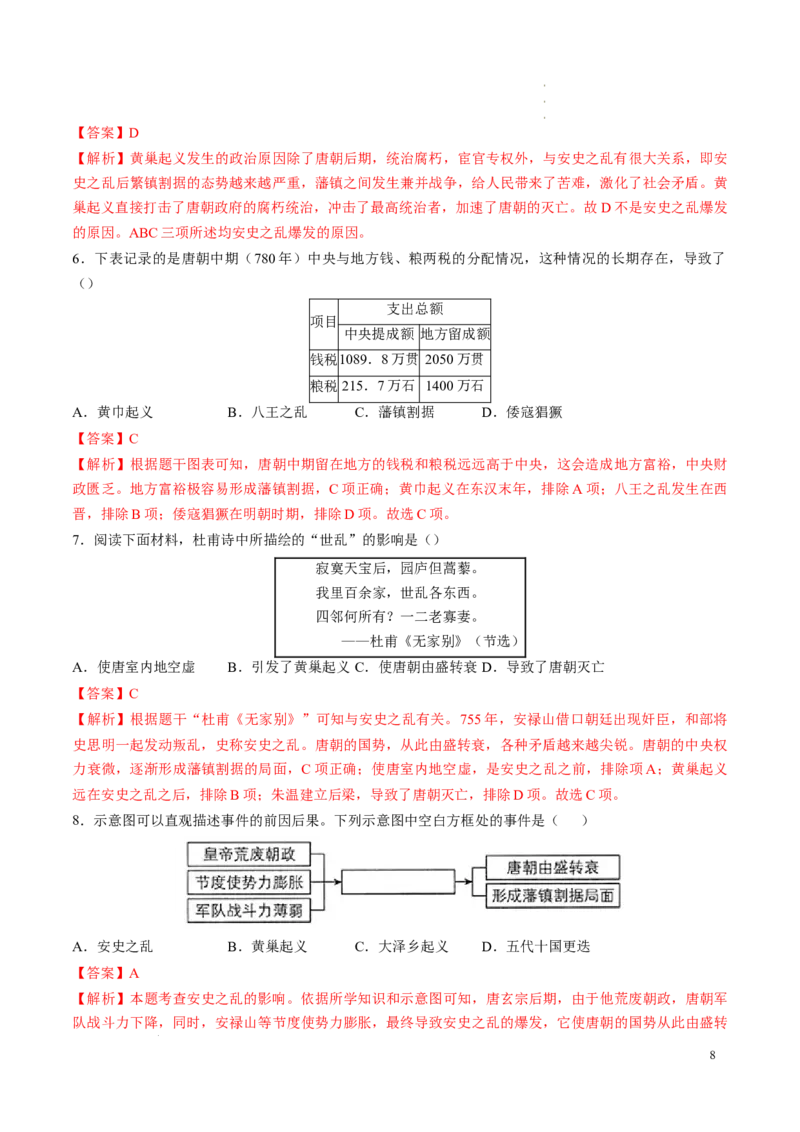 新七下第4课安史之乱与唐朝衰亡（解析版）_初中_人教初中历史新七下_2025春七下历史课时脉络+课时练习_第4课安史之乱与唐朝衰亡