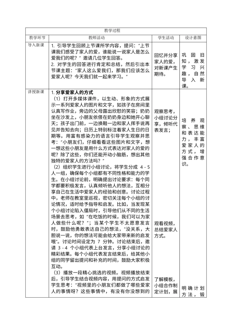 核心素养3.2相亲相爱一家人第二课时教案_A493小学道法_人教版小学道德与法治教学资源包_人教版小学道德与法治（新教材123年级）(2025秋新版)_1年级下册（25春）_PPT课件+教案