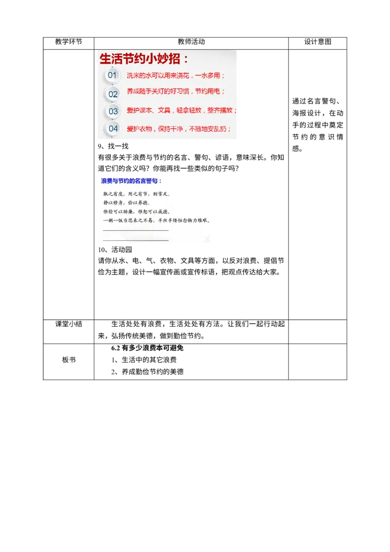 6有多少浪费本可避免第二课时教案_A493小学道法_26新四年级道法下册（统编版）_教学教案_教案三