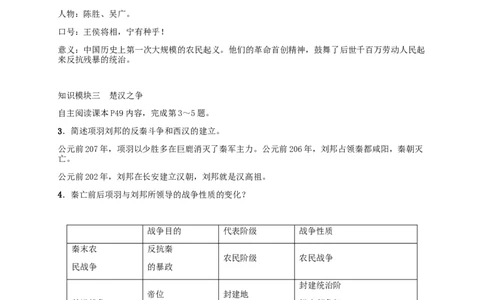 第10课秦末农民大起义_初中_人教版初中历史新七上_2.教案+学案（多套）_2全册导学案_第1套：部编人教版7年级历史上册全册学案