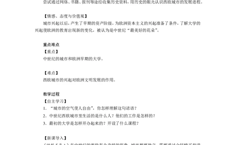 《中世纪城市和大学的兴起》教案_初中_人教版初中历史新九上_1.课件ppt+教案等资源（多套）_第2套：课件ppt+教案+作业课件_第三单元_教案