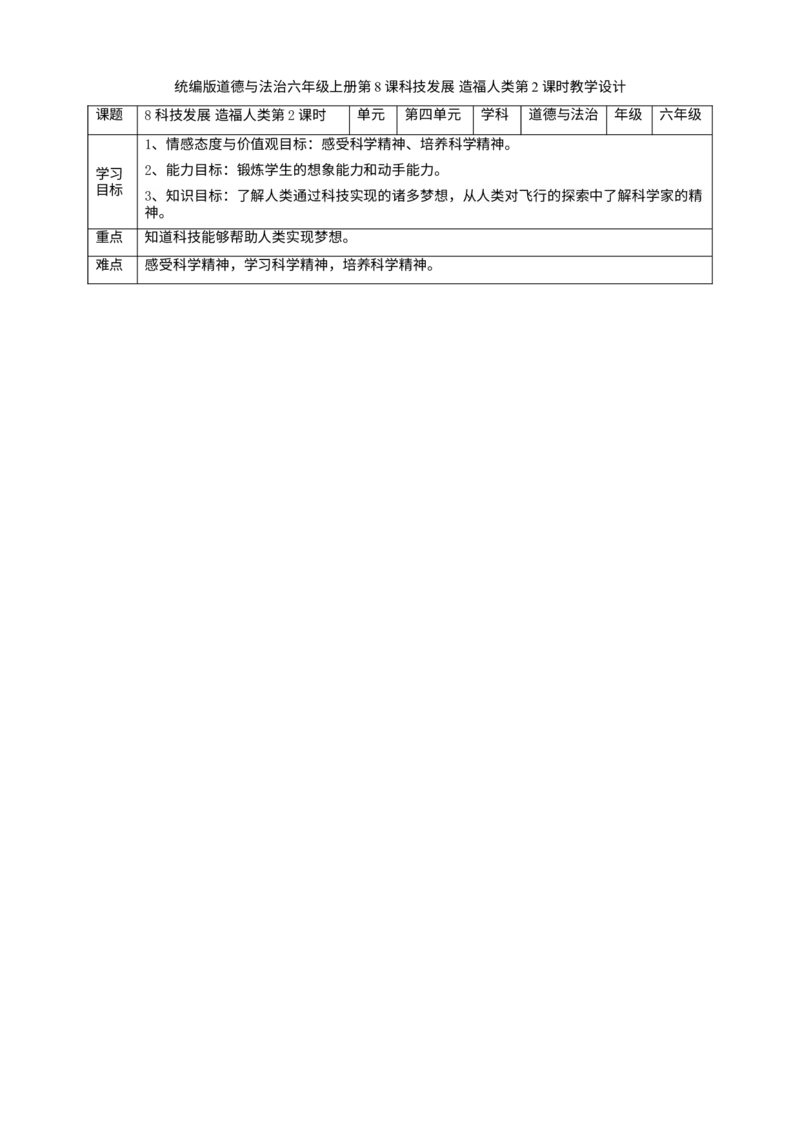 8科技发展造福人类第二课时教案_A493小学道法_26新六年级道法下册（统编版）_教学教案_教案一