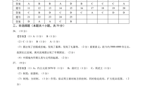 七年级历史期中模拟卷01（参考答案）（全国通用）_新版初中_最新历史七年级上册_12七上历史习题试卷_期中试卷