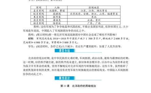 八年级历史上册教案：第11课　北洋政府的黑暗统治_初中_人教版初中历史新八上_2.教案+学案（多套）_全册教案_第2套：部编人教版8年级历史上册全册教案（26份）含板书及课堂小结