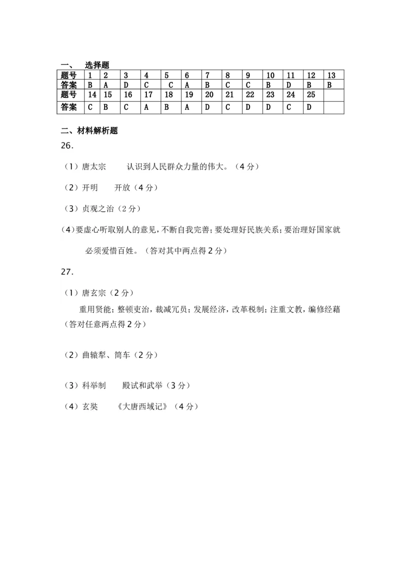 七年级历史下册第一单元测试卷试题及答案_新版初中_最新历史七年级下册_赠送：老版本课件教案参考和新版课文好多一样仍具有很高参考价值_七下新版课件教案（第二套）
