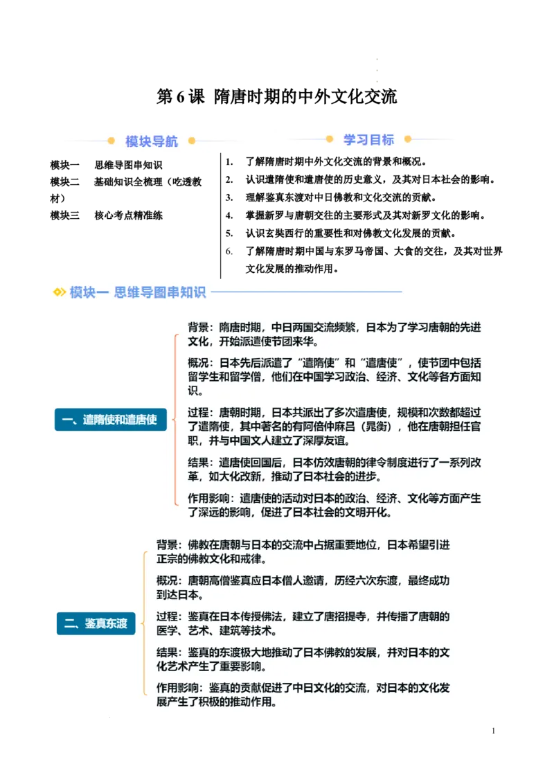 新七下第6课隋唐时期的中外文化交流（解析版）_初中_人教初中历史新七下_2025春七下历史课时脉络+课时练习_第6课隋唐时期的中外文化交流