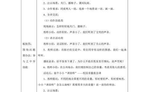 我们小点儿声（第1课时）_教学设计_A493小学道法_人教版小学道德与法治教学资源包_小学道法单独教案方便下载（1-6上下册）（2024秋旧版）_1-6上册（道德与法治教学设计）_第4单元