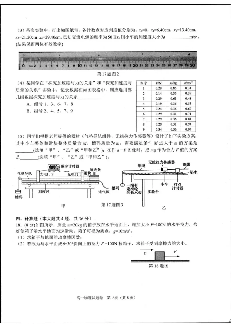 浙江省杭州市2024-2025学年高一上学期1月期末物理试题_2025年02月试卷_0226浙江省杭州市2024-2025学年高一上学期1月期末考试