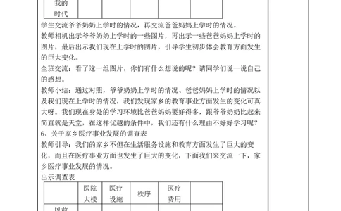 统编版四年级下册道德与法治12、家乡的喜与忧表格式教案_A493小学道法_26新四年级道法下册（统编版）_教学教案_教案二