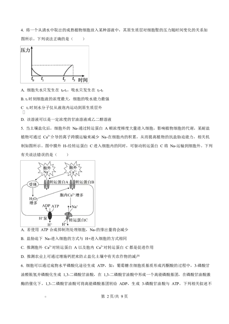 湖北省部分名校2024-2025学年高一下学期3月联考生物试卷（原卷版）_2025年04月试卷_0422湖北省部分名校2024-2025学年高一下学期3月联考