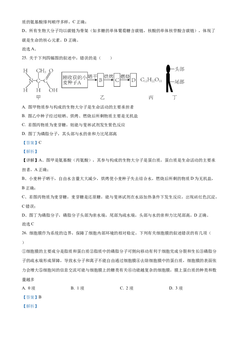 湖北省十堰市郧阳中学2025-2026学年高一上学期10月第一次考试生物试题Word版含解析_2025年11月高一试卷_251112湖北省十堰市郧阳中学2025-2026学年高一上学期期中考试（全）