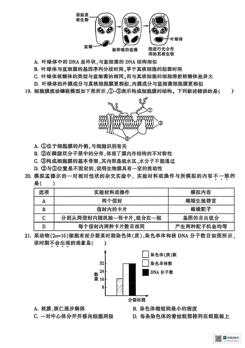 浙江省金华十校2025-2026学年高一上学期2月期末生物试题（图片版，含答案）_2026年02月高一试卷_260215浙江省金华十校2025-2026学年高一上学期2月期末（全）