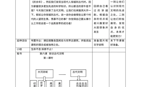 第六课《探访古代文明》第1课时教学设计_A493小学道法_26新六年级道法下册（统编版）_教学教案_教案二