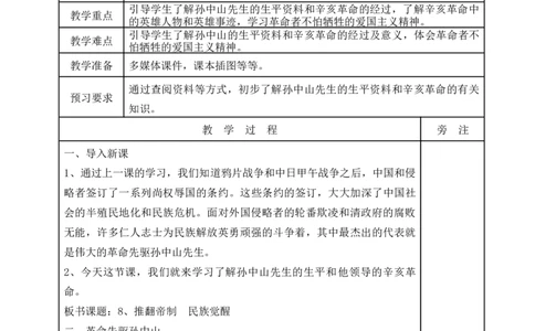 统编版道德与法治五年级下册8、推翻帝制民族觉醒表格式教案_A493小学道法_26新五年级道法下册（统编版）_教学教案_教案一
