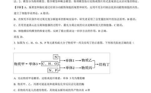 湖北省武汉市2024-2025学年高一上学期1月期末生物试题Word版含解析_2025年03月试卷_0321湖北省武汉市2024-2025学年高一上学期1月期末试题