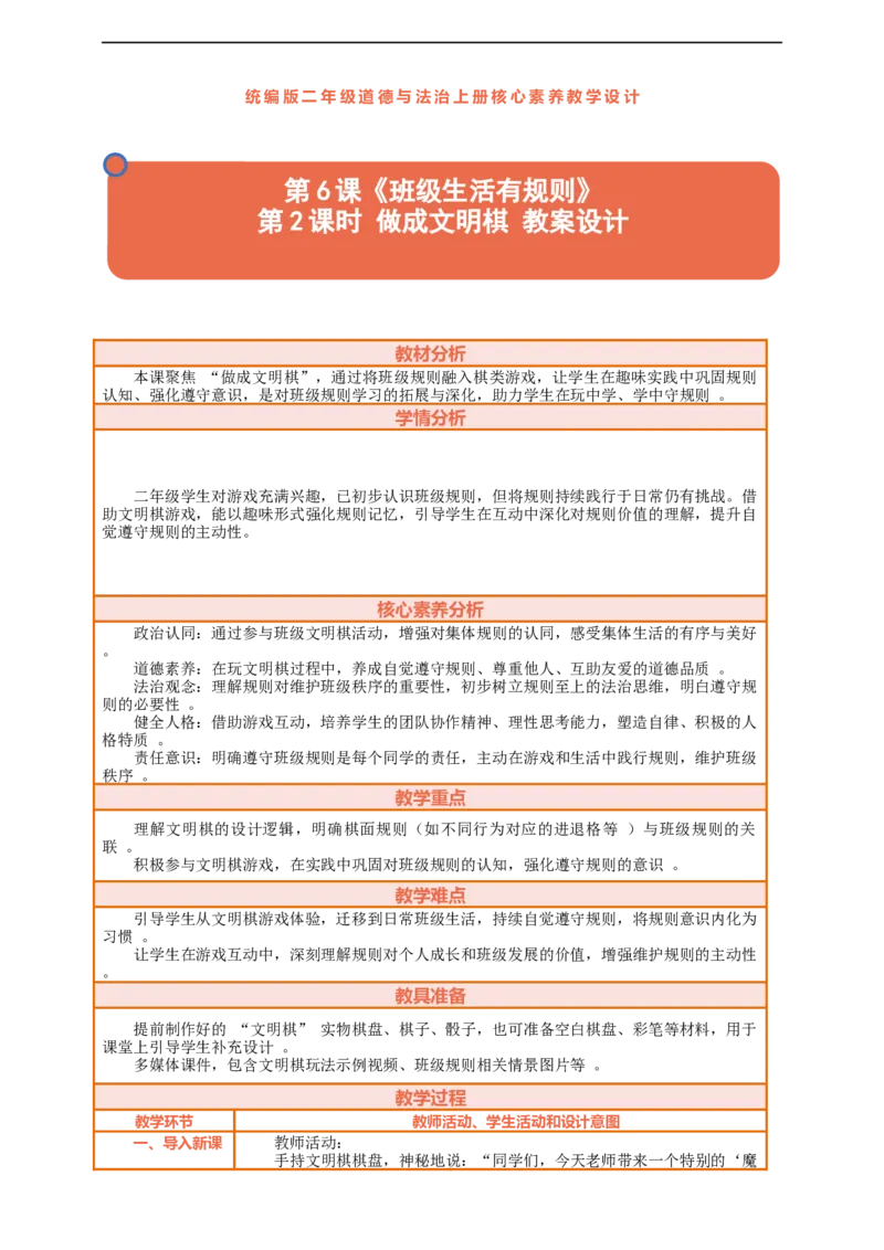 第6课《班级生活有规则》第2课时做成文明棋教案设计_A493小学道法_人教版小学道德与法治教学资源包_人教版小学道德与法治（新教材123年级）(2025秋新版)_1-3年级上册（25秋更新）