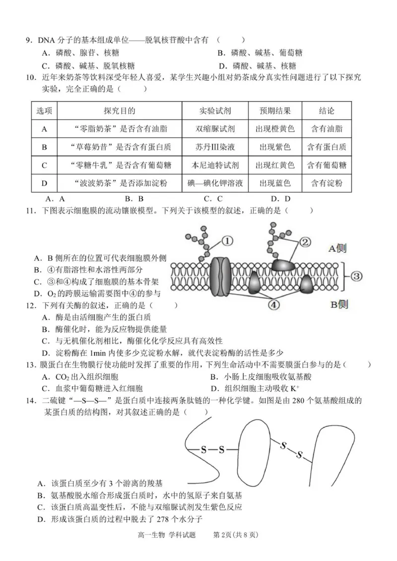 浙江省温州新力量联盟2025-2026学年高一上学期11月期中联考生物试题_2025年12月高一试卷_251210浙江省温州市新力量联盟2025-2026学年高一上学期11月期中（全）