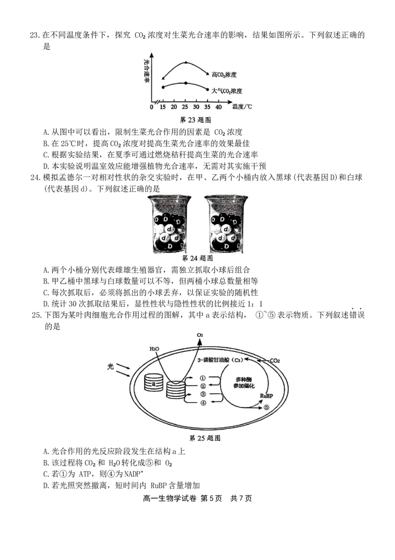 浙江省宁波市2025-2026学年高一上学期期末考试生物试卷（含答案）_2026年02月高一试卷_260211浙江省宁波市2025-2026学年高一上学期期末考试（全）