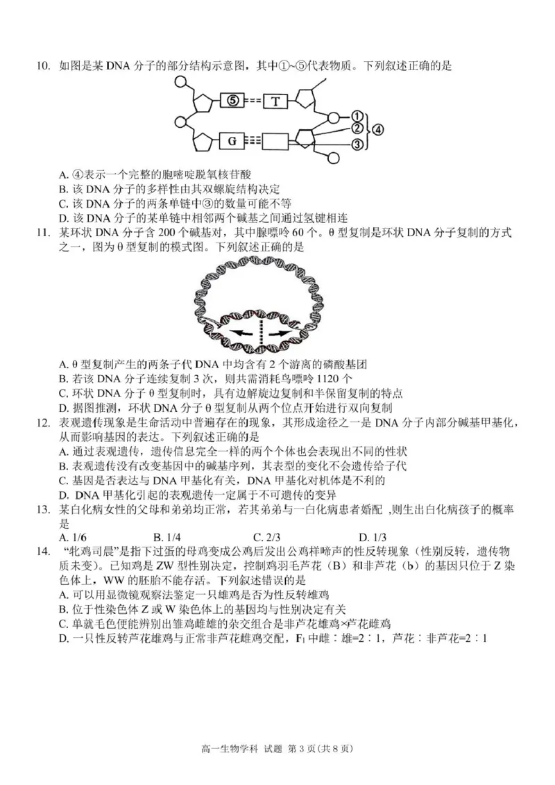浙江省浙东北县域名校发展联盟2024-2025学年高一下学期4月期中生物试题_2025年05月试卷_0521浙江省浙东北县域名校发展联盟（ZDB）2024-2025学年高一下学期4月期中考试