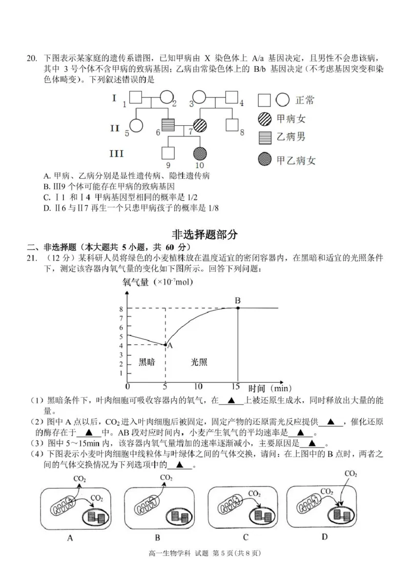 浙江省浙东北县域名校发展联盟2024-2025学年高一下学期4月期中生物试题_2025年05月试卷_0521浙江省浙东北县域名校发展联盟（ZDB）2024-2025学年高一下学期4月期中考试