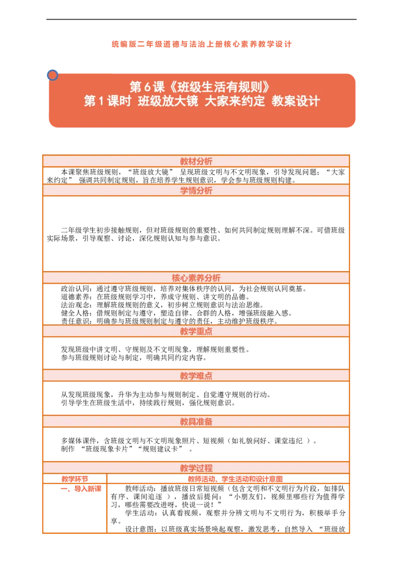 第6课《班级生活有规则》第1课时班级放大镜大家来约定教案设计_A493小学道法_人教版小学道德与法治教学资源包_人教版小学道德与法治（新教材123年级）(2025秋新版)_2年级上册（25秋）